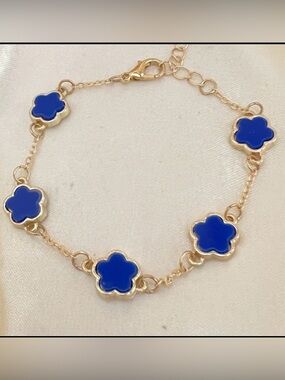 18K Gold Plated blue Clover bracelet stainless steel womens jewelry